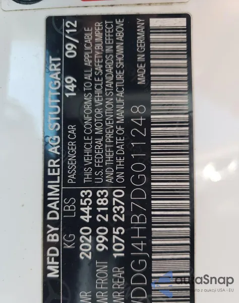 2013 Mercedes-Benz C 250 from USA, damaged, VIN WDDGJ4HB7DG011248